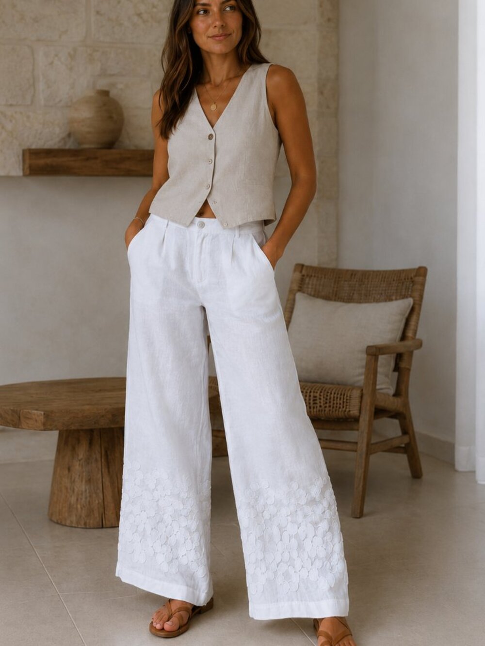 LaFabbricaDelLino White Linen Wide Leg Pants Made in Italy Women’s Medium
